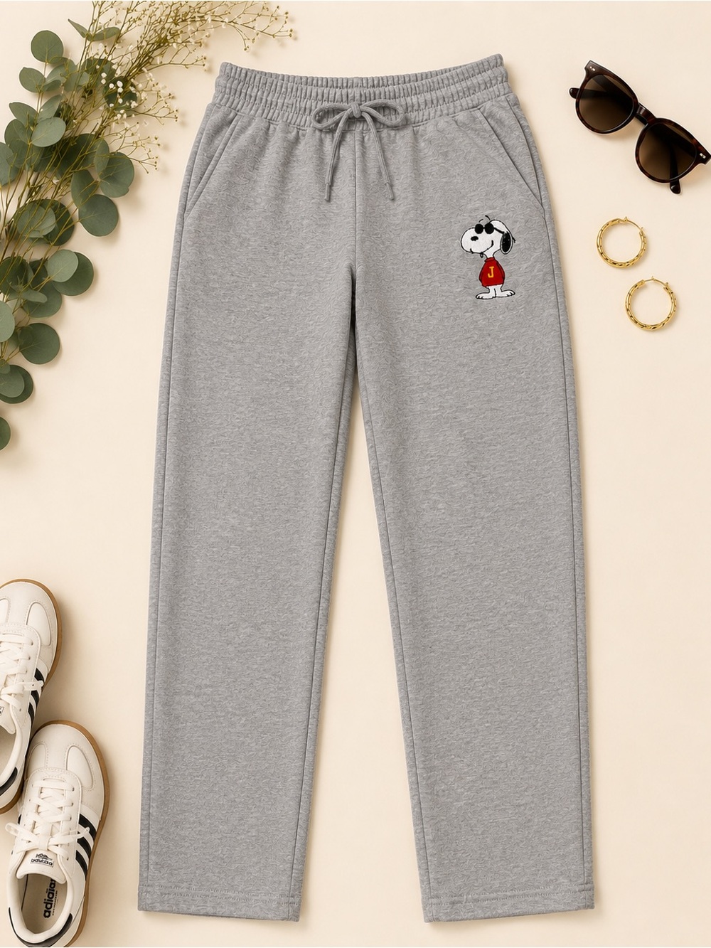 Peanuts Snoopy Joe Cool Gray Sweatpants Wide Leg Lounge Pants L
